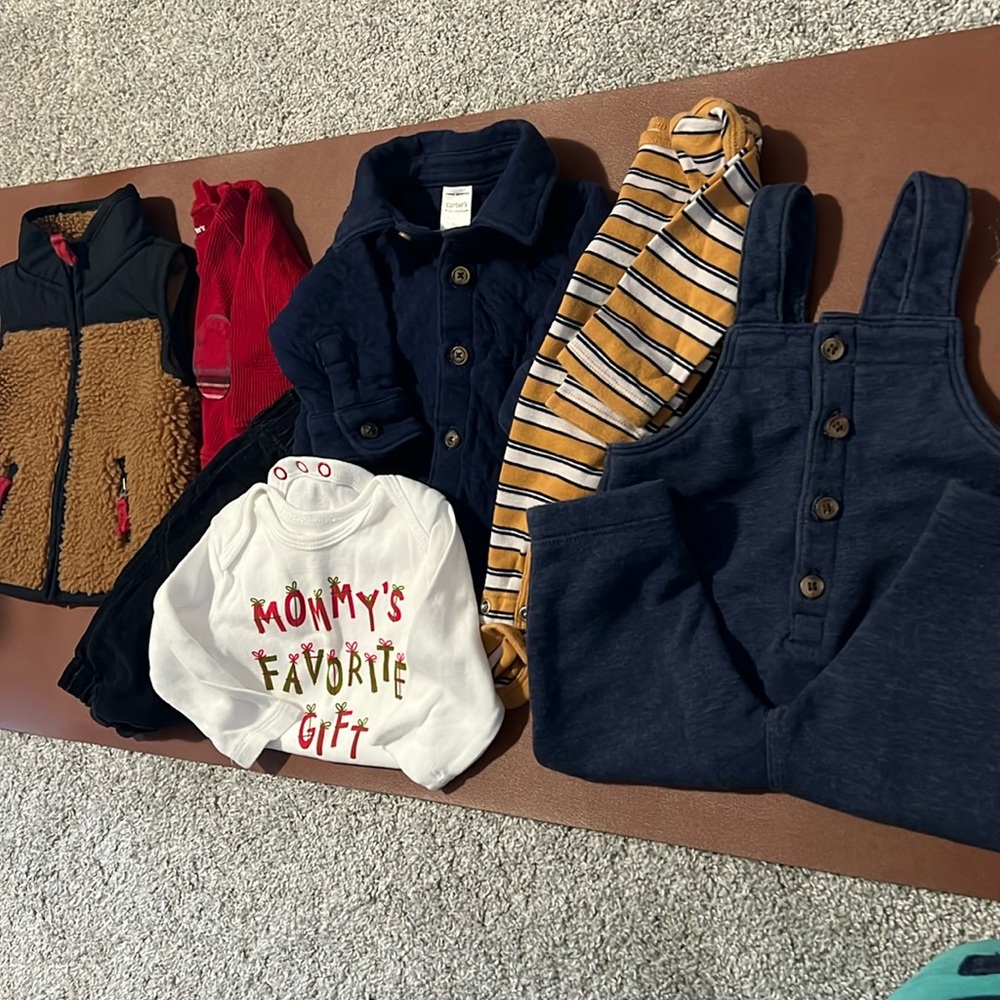 Lot of 7 Winter Baby Boy Clothing pieces- size 3M and 3-6 Months
